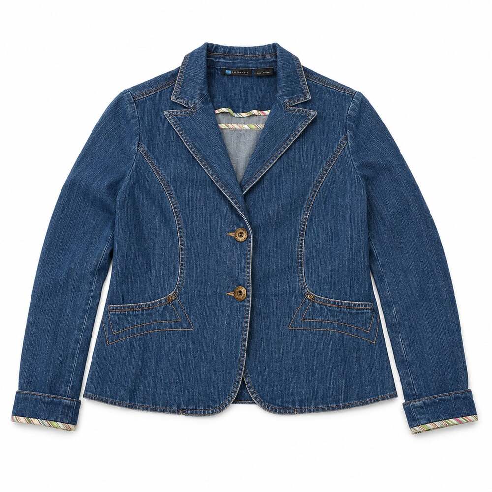 Relativity Dark Wash Two Button Denim Blazer Jacket